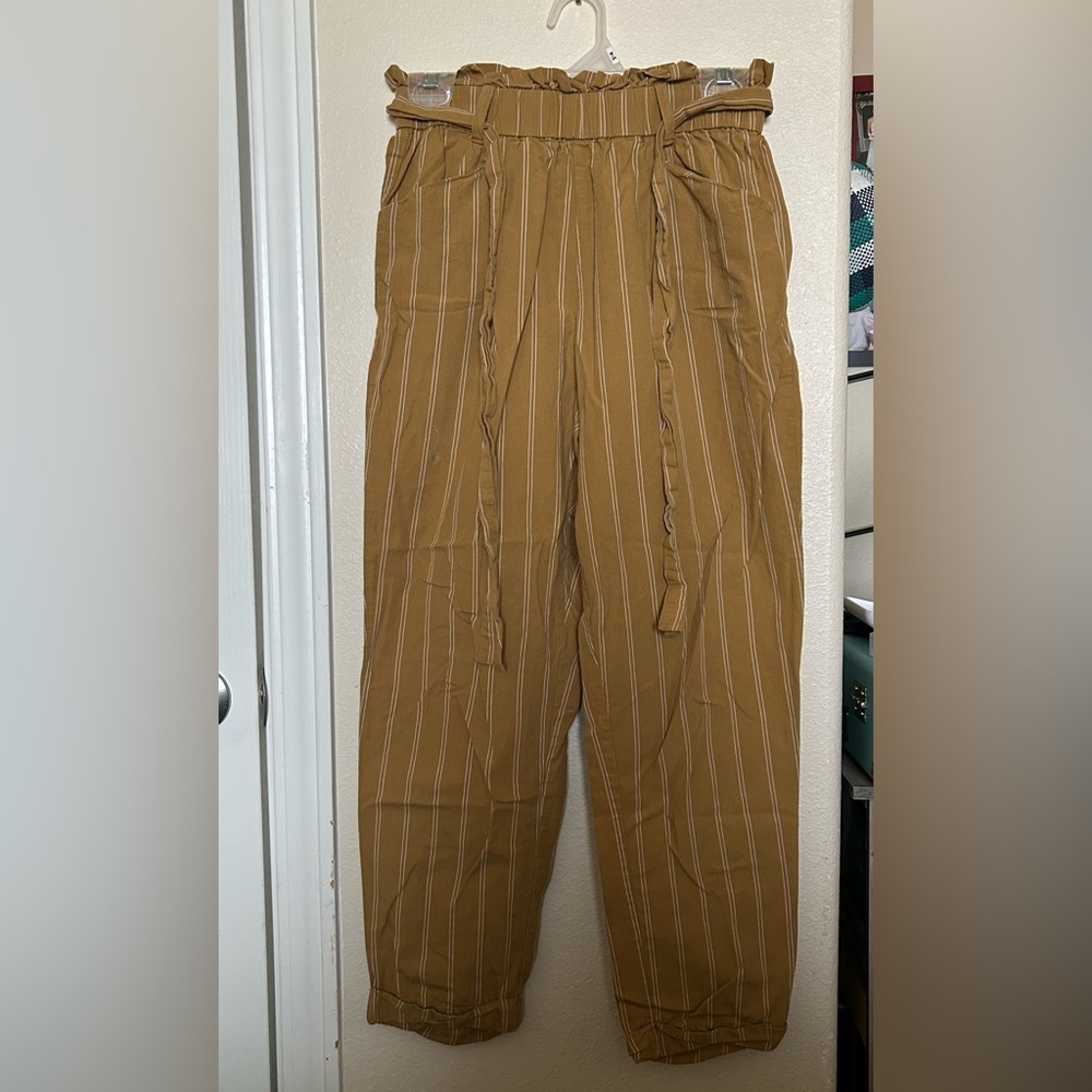 boho yellow striped linen pants